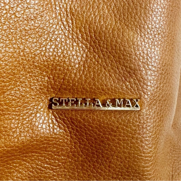 STELLA & MAX LEATHER LARGE CONAC BROWN SHOULDER TOTE BAG - Picture 3 of 12